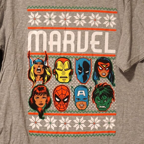 Marvel Holiday Sweater Gray Short Sleeve Tee Shirt Boy’s Large - Picture 3 of 4